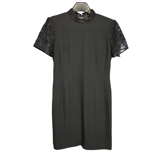 Donna Morgan Sheath Cocktail Dress Size 6P Black Sheer Lace Back High Neck Party - Picture 12 of 12